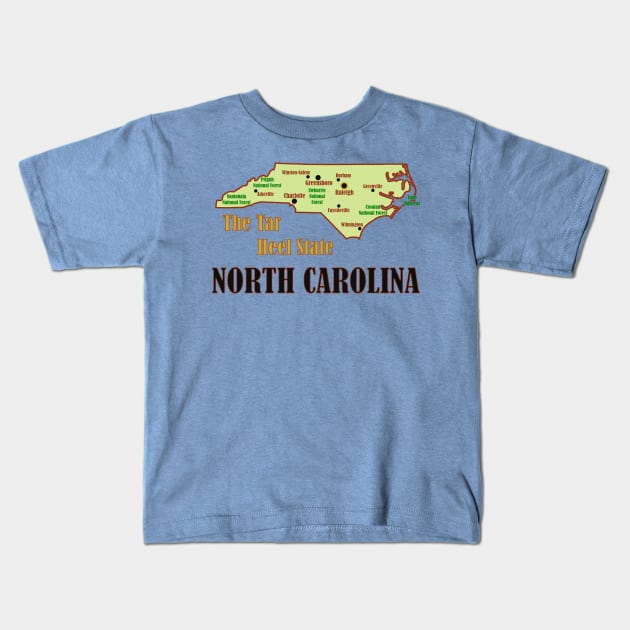 North Carolina Map Kids T-Shirt by Pr0metheus